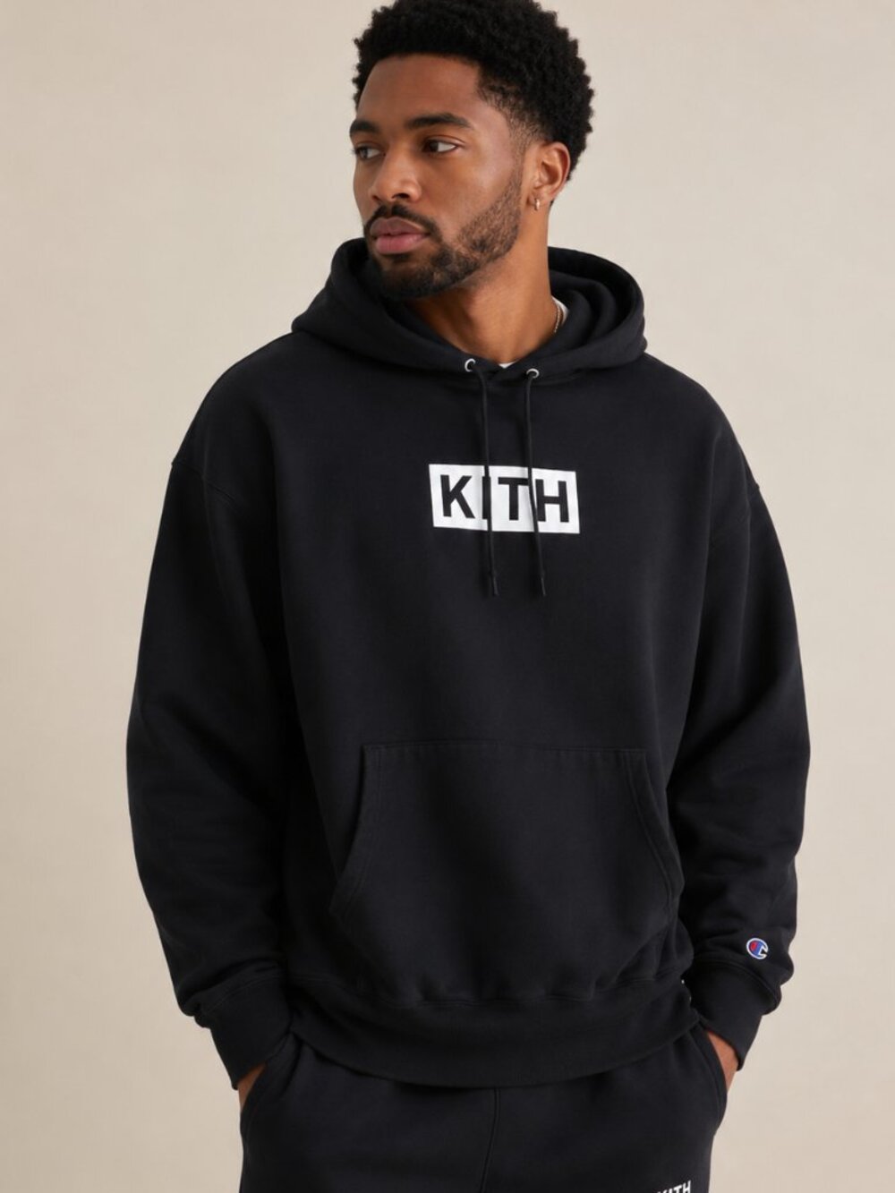 Kith X Champion Black Logo Pullover Hoodie Large
